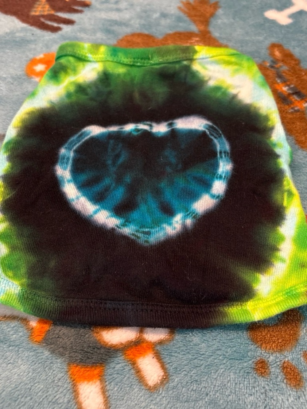 Tie-Dye Heart Dog Tee - Green & Blue
